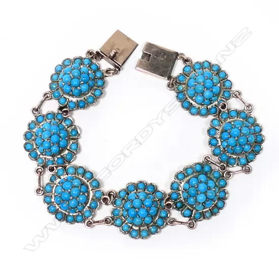 A c.1900 6ct gold silver topped turquoise set bracelet,