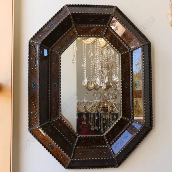 An antique style cushion mirror octagonal
