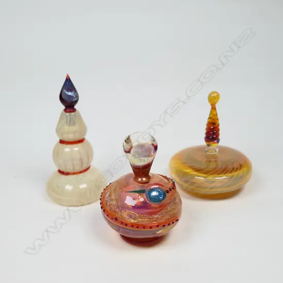 Three Richard Clements art glass scent bottles,
