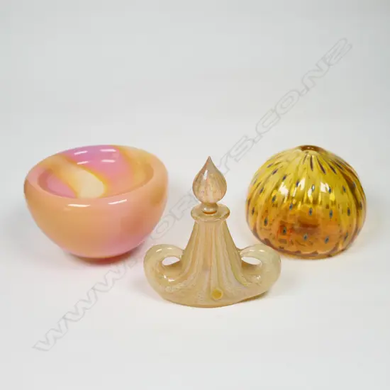 Three art glass pieces,. . Embossed R. H