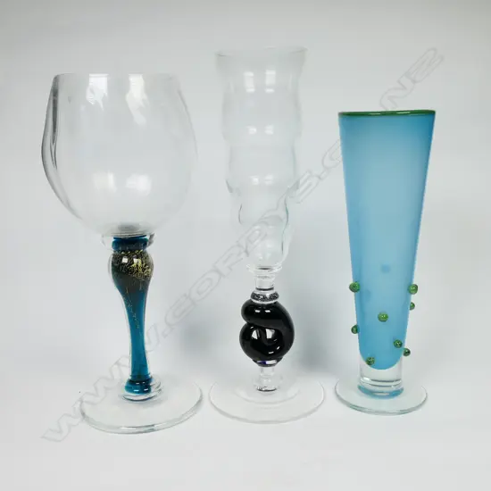 Three art glass goblets,