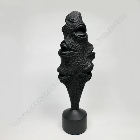 Sculptor unknown pedestal based eyes/mouths black basalt sculpture,