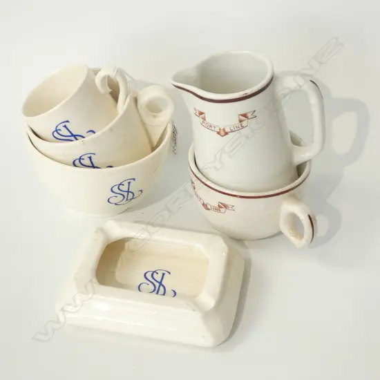6 SHIPPING Co. CHINA PCES: &#x27;SSL&#x27; 3 CUPS&#x2B;ASHTRAY..