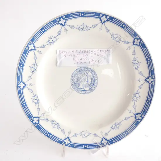 BRITISH &amp; AFRICAN STEAM NAVIGATION CO. PLATE - C1861 - DIA 235MM