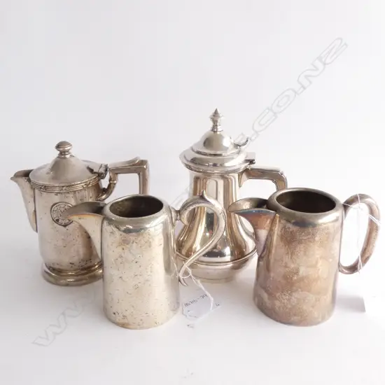 4 PCS NAUTICAL SILVER PLATE PCS; 2 MILK JUGS; COFFEE POT &amp; HOT WATER JUG
