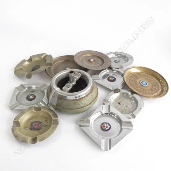 12 ASST VINTAGE SHIP&#x27;S METAL ASHTRAYS &#x2B; ROL-O-WAY ASHTRAY (A/F)