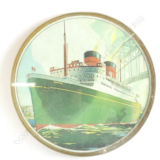 TSS AWATEA SHIP - ROUND BRASS FRAMED &amp; GLASS FRONTED PICTURE - DIA 150MM