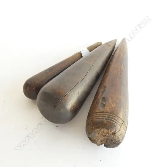 THREE WOODEN SHIP FIDS - LARGEST L. 270MM