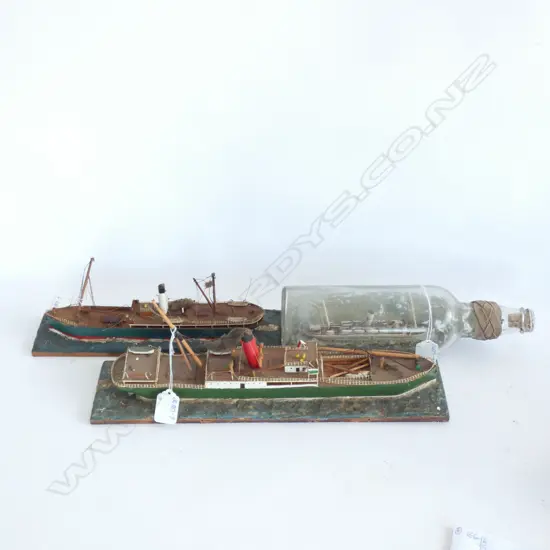 3 VINTAGE MODEL SHIPS: 1 IN BOTTLE. SOME DAMAGE