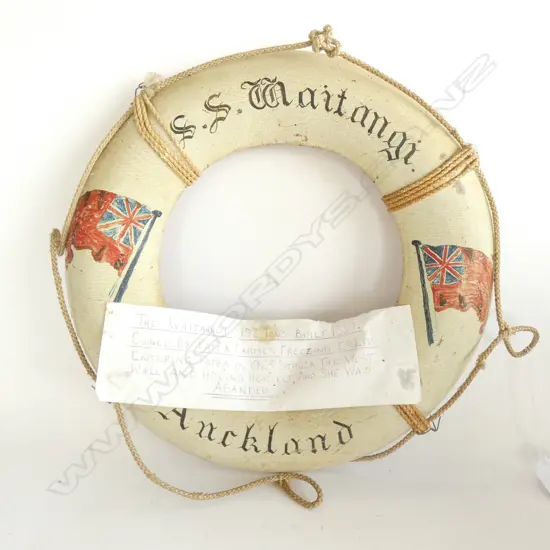 SM. VINTAGE LIFEBUOY FRAME - 'SS WAITANGI AUCKLAND' - DIA . 300MM