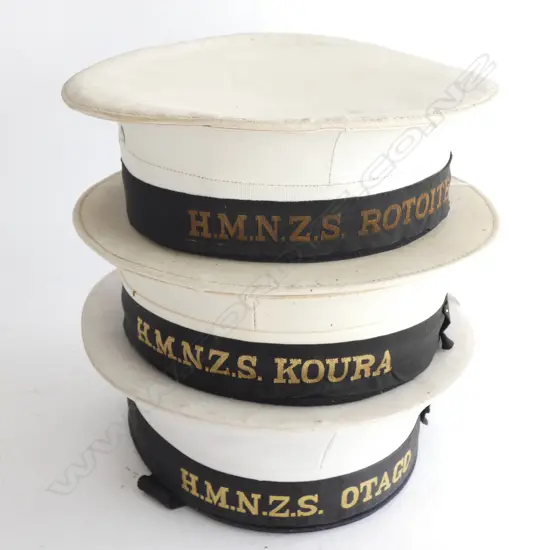 THREE OLD NZ SAILORS HATS; HMNZS KOURA / ROTOITE & OTAGO