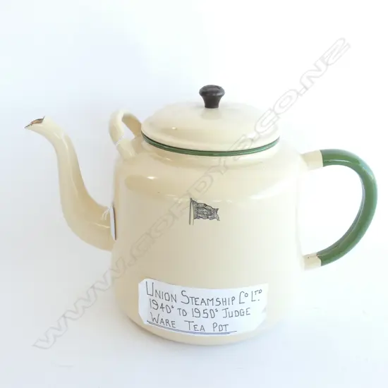LG ENAMEL JUDGE WARE UNION STEAMSHIP CO. TEA POT. C 1940-50'S H. 260MM