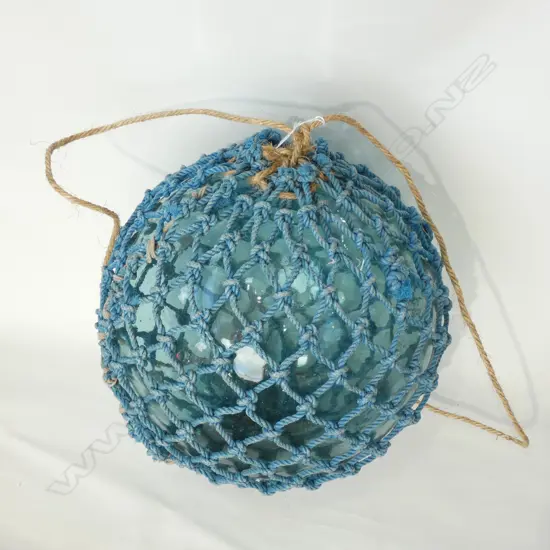 OLD GLASS LARGE FISHING FLOAT WITH NETTING Dia.390mm