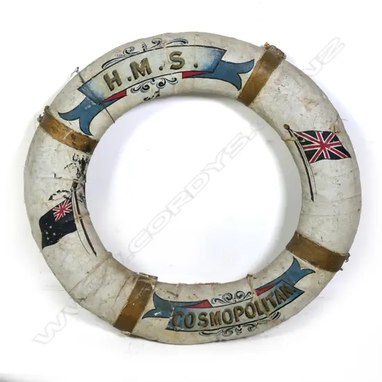 SHIPS VINTAGE LIFEBUOY 'H.M.S. COSMOPOLITAN', DIA. 660MM