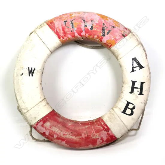 SHIPS VINTAGE LIFEBUOY - 'AHB' & WORN LETTERS  DIA.790MM