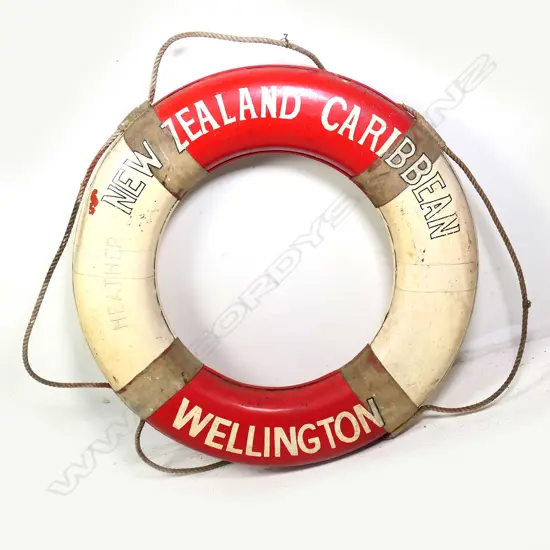 SHIPS VINTAGE LIFEBUOY 'HEATHER WELLINGTON NEW ZEALAND / CARIBBEAN', DIA. 790MM