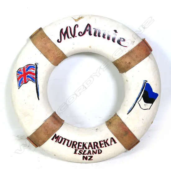 SHIPS VINTAGE LIFEBUOY 'MV ANNIE MOTUREKAREKA ISLAND NZ', DIA. 500MM
