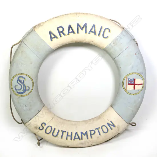 SHIPS VINTAGE LIFEBUOY - 'ARAMAIC SOUTHHAMPTON', DIA. 770MM