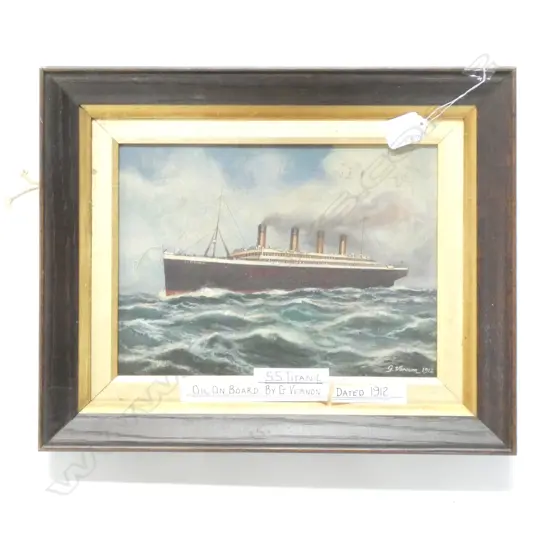 FRAMED OIL ON BOARD 'SS TITANIC' BY G. VERNON 1912. 270 X 200MM