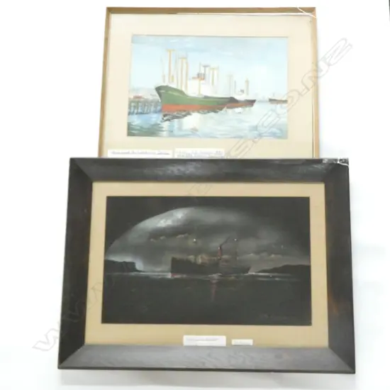 2 OLD NZ SHIP PAINTINGS; ONE ON VELVET - SS WAITOMO 510 X 310MM