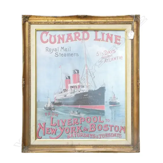 FRAMED ADVERTISING POSTER 'CUNARD LINE - LIVERPOOL TO NEW YORK & BOSTON' 400 X 500MM