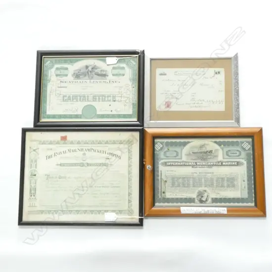 4  SHIPPING DOCUMENTS INCL. WHITE STAR / ROYAL MAIL STEAM PACKET CO & `SEATRAIN LINES STOCK CERTIFICATES 290 X 200MM