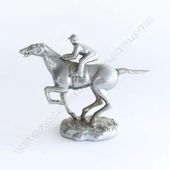 Chromed race horse and jockey car mascot,