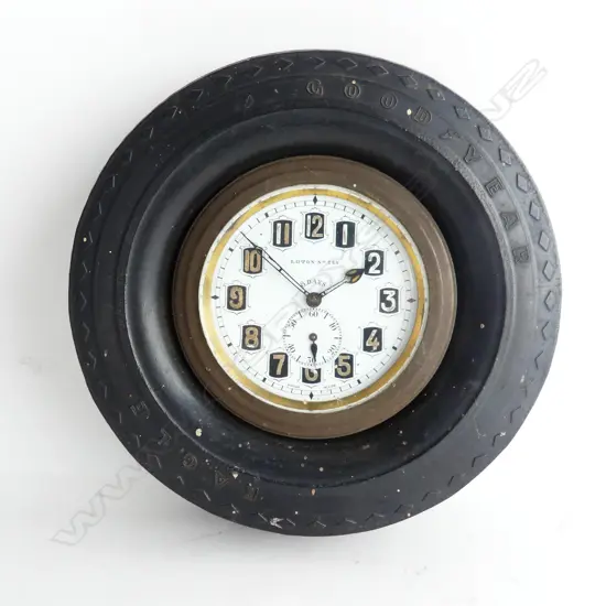 Loxton eight-day vintage car clock in advertising model Goodyear tyre,