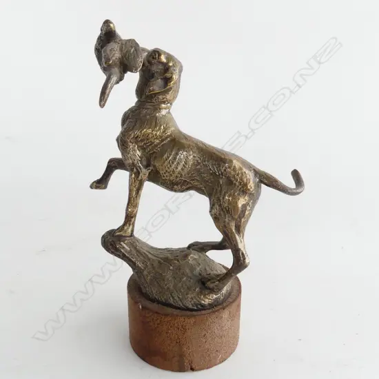 Vintage bronze plated hunting dog car mascot,