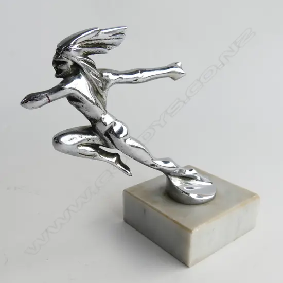 Chrome Pontiac running Indian mascot,