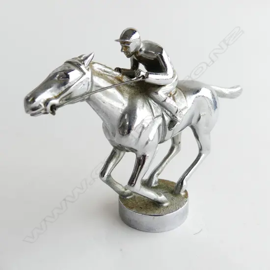 Chrome jockey & horse car mascot,