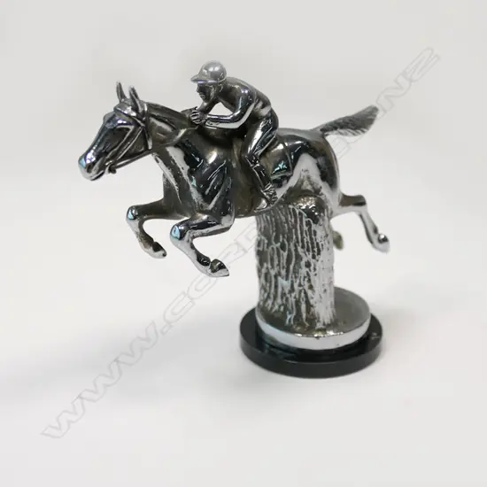 Jumping jockey & horse car mascot,