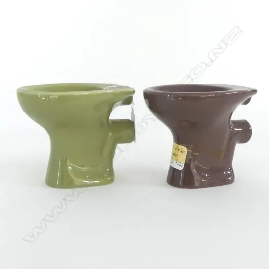 2 DOULTON TRADES SAMPLE SAGE GREEN & MUSHROOM TOILET PANS. H.100mm.