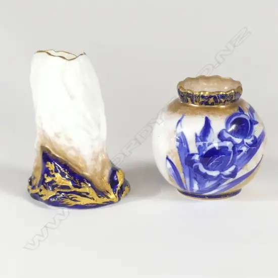 2 DOULTON SMALL VASES: BLUE AND GILT