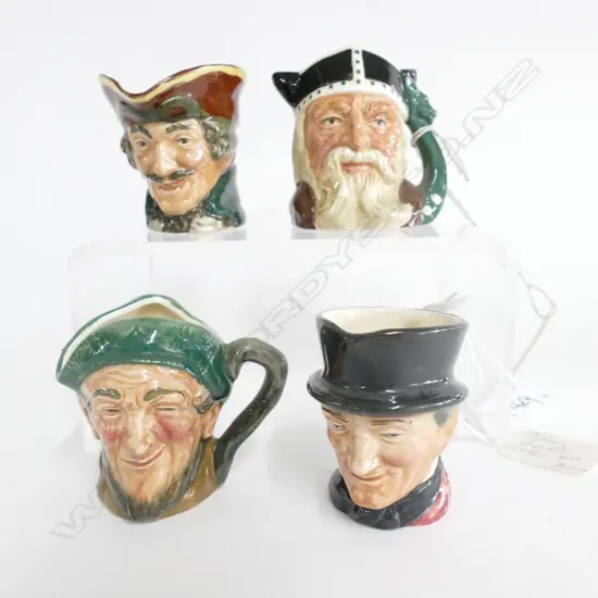 4 ROYAL DOULTON CHARACTER JUGS; JOHN PEEL, VIKING, DICK WHITTINGTON, AULD MAC 65MM H