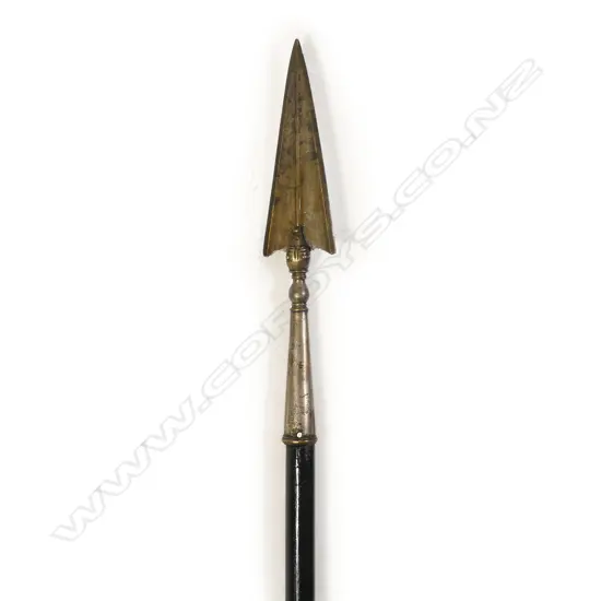 An Indian silvered brass ceremonial spearhead,