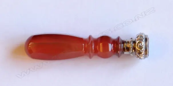 ANTIQUE CITRINE, SILVER & AGATE SEAL Image 1++