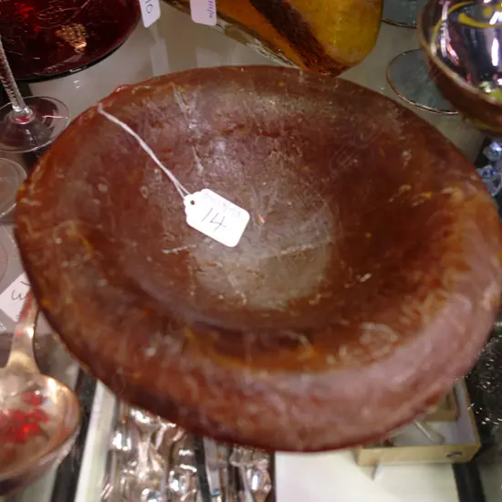 CAST GLASS BOWL - DARK AMBER