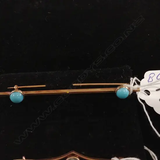 EDW 9CT BAR BROOCH 2 TURQUOISE. VAL $1295