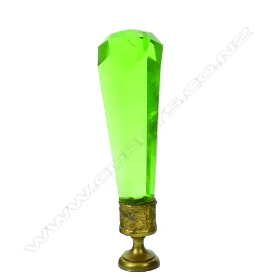 An early 20thC French green glass and gilt metal wax seal