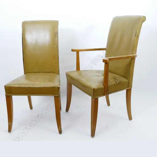 A European burr maple Art Deco dining table and six chairs