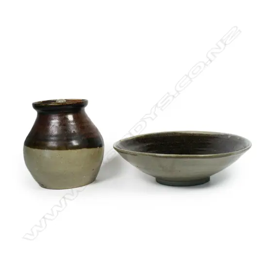 Barry Brickell (1935-2016) 'wonky' bowl and lidded vessel. Bowl H.240mm (has faults). Vessel H.150mm,