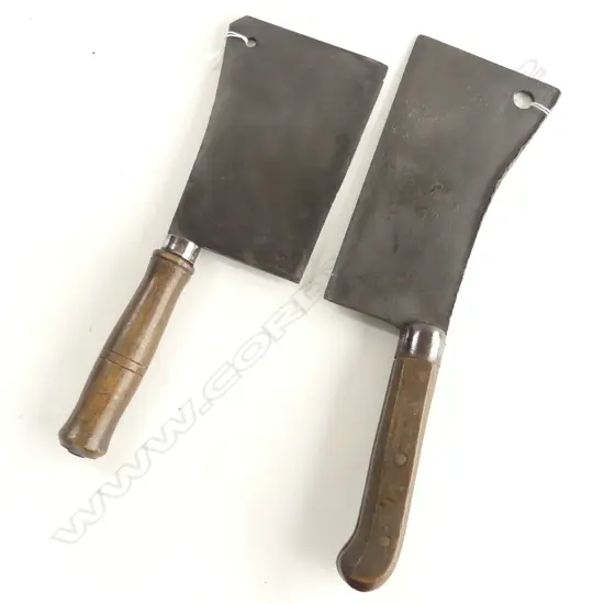 Two antique French kitchen cleaver with fruitwood handle.s