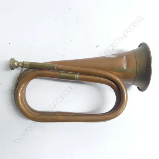 A copper and brass bugle.