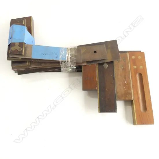 Nine vintage squares, includes four Stanley, mostly rosewood handles, brass fitiings,steel blades