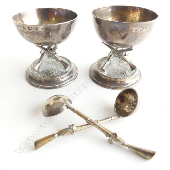 A pair of Victorian period sterling silver Military Presentation Salt Cellars.