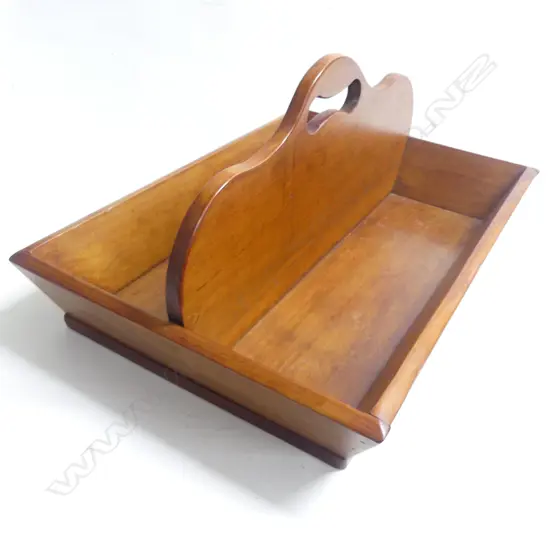 A large old New Zealand kauri cutlery tray with two divisions and central boarded handle. 520 x 375mm.