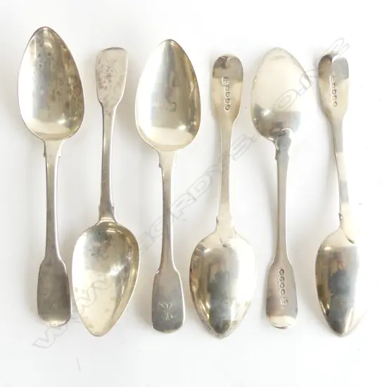A set of six George III period fiddle pattern dessert spoons London 1817. 279gm