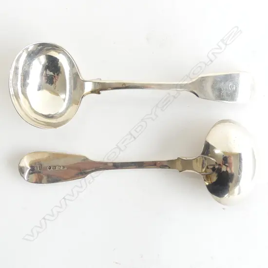 A pair of Victorian silver sauce ladles. London 1845. Monogrammed ‘C’. 145gm