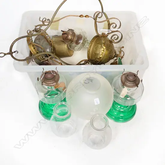 A selection of miscellaneous paraffin lamps and  parts